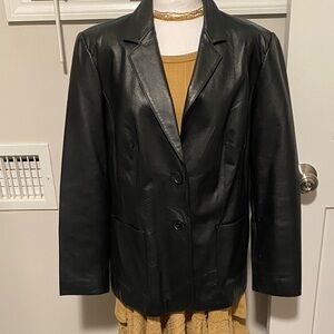 Genuine Black Leather Women's Blazer Jacket